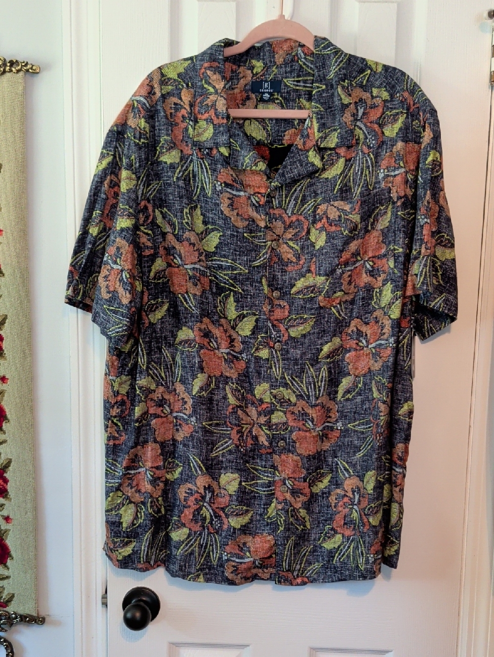 George Multicolor Hawaiian Shirt With Hibiscus Sz 2X NWT